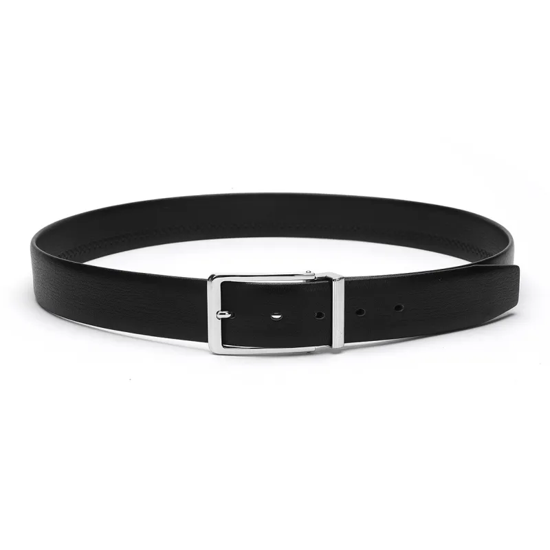 ELLE HOMME Pin Buckle Belt For Men Casual Genuine Leather Top Grain Cow Leather Belts Men's Black Width 3.7cm-3