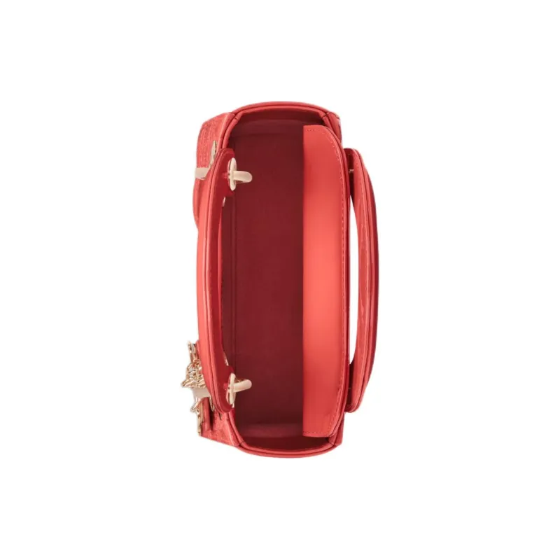 DIOR Lady Dior Patent Leather With Calfskin Shoulder Bag Crossbody Bag Handbag Mini Women's Coral-3