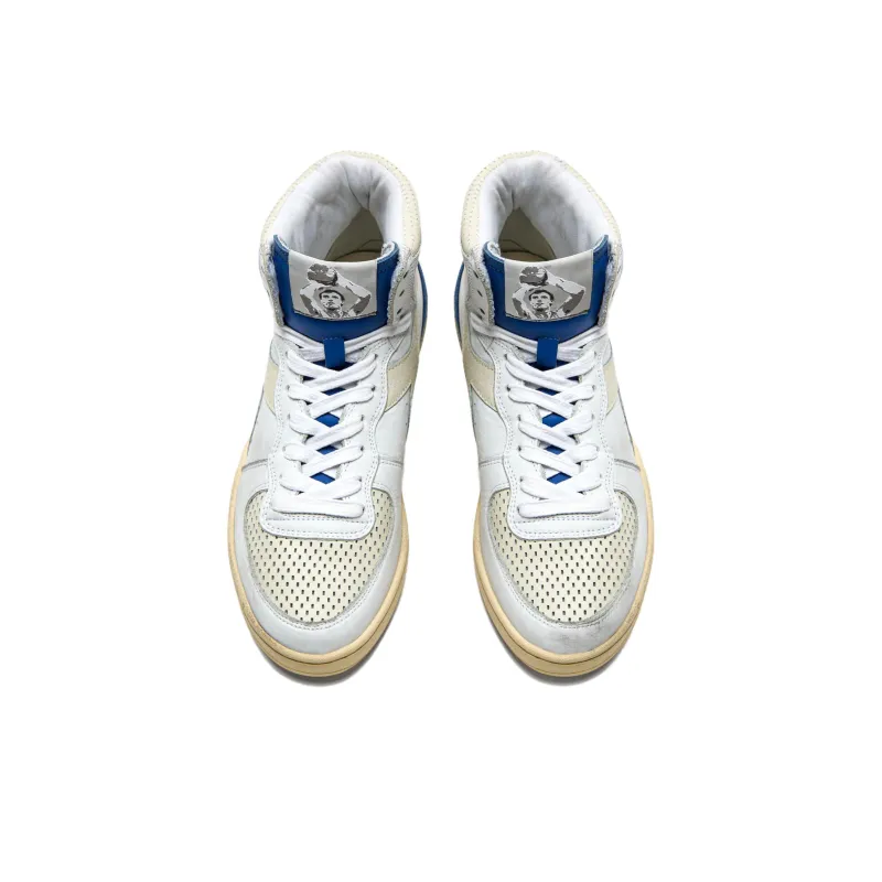 Diadora Heritage Anti-Slip Wear-Resistant High-Top Skateboard Shoes Men's White Blue-4