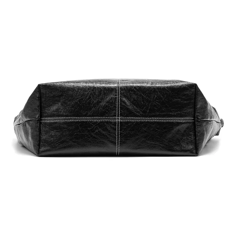 Yawei Kuroda PU Crossbody Bag Shoulder Bag Large Size Unisex Black Silver-5
