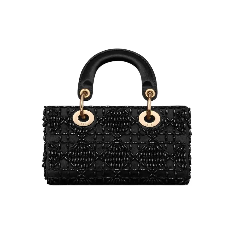 DIOR Lady D-JOY Embroidered Satin Shoulder Bag Crossbody Bag Handbag Extra Mini Women's Black-2