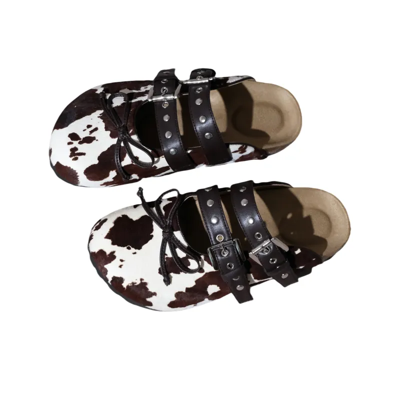 EYGPAP Rubber Sole Leather Patchwork Odor Resistant Abrasion Resistant Slip Resistant Closed Toe Slippers Women's-2