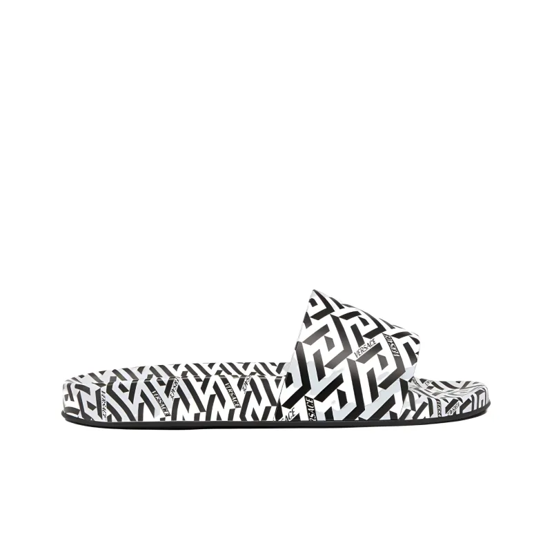 VERSACE La Greca Print Slide Black White-1