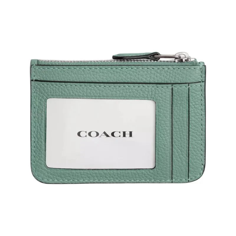COACH Mini Id Skinny Grained Leather ID Holder Wallet Mini Women's Green-1