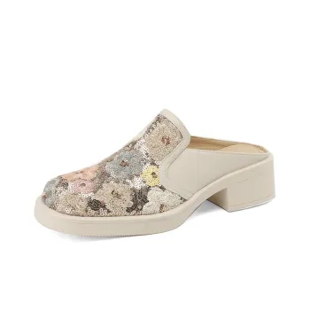 Echo&yolo Rubber Sole Abrasion-Resistant Slip-Resistant Wrap-toe Slippers Women's Ecru