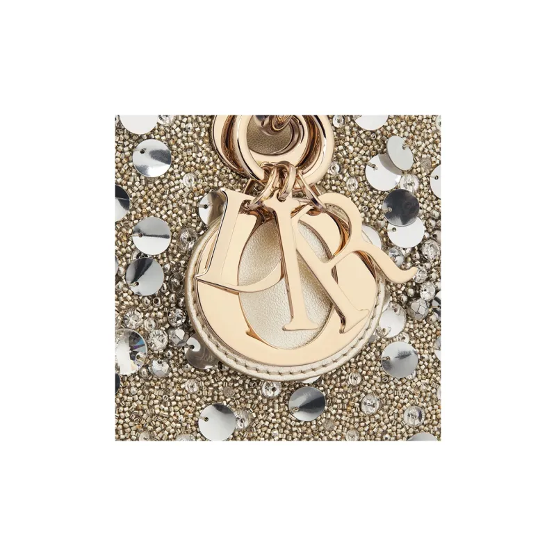 DIOR Lady D-JOY Sequins Embroidered Cow Leather Shoulder Bag Crossbody Bag Handbag Medium Size Women's Metallic-6