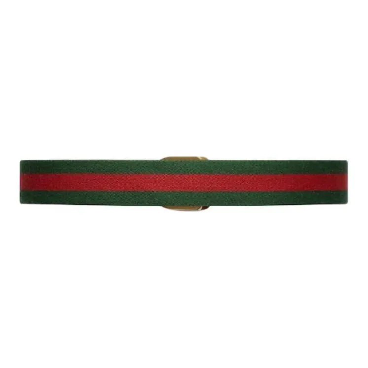 GUCCI Web Logo Engraved Striped Belt-1