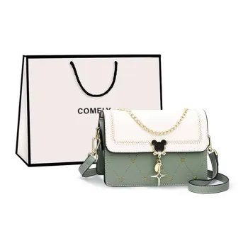 COMELY Cow Leather Handbag, Shoulder Bag, Crossbody Bag Regular Women's Green & White/Blue & White/Ecru