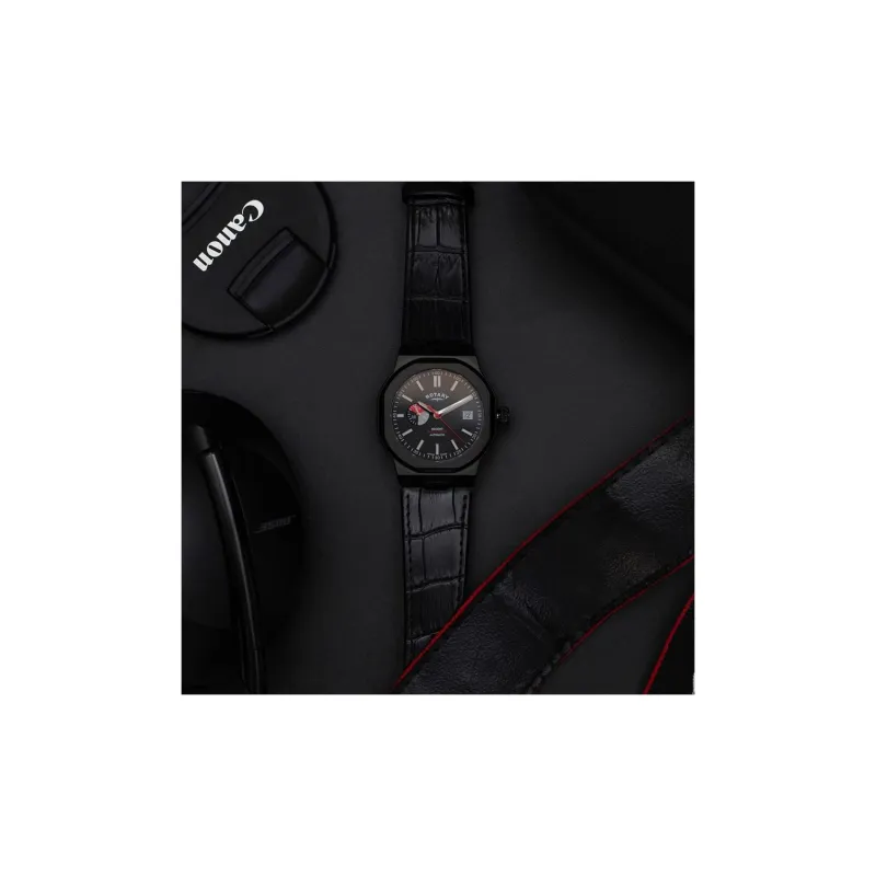 ROTARY Wrist Watch Automatic Mechanical Movement Genuine Leather Strap Black Dial Men's Watches-19