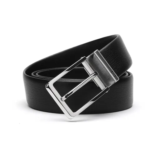 ELLE HOMME Pin Buckle Belt For Men Casual Genuine Leather Top Grain Cow Leather Belts Men's Black Width 3.7cm