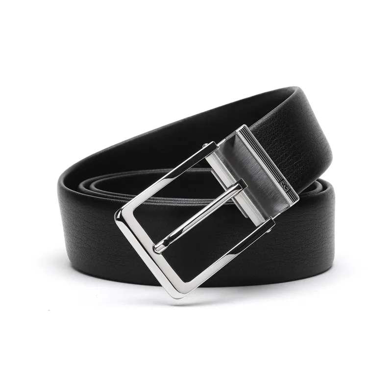 ELLE HOMME Pin Buckle Belt For Men Casual Genuine Leather Top Grain Cow Leather Belts Men's Black Width 3.7cm-0