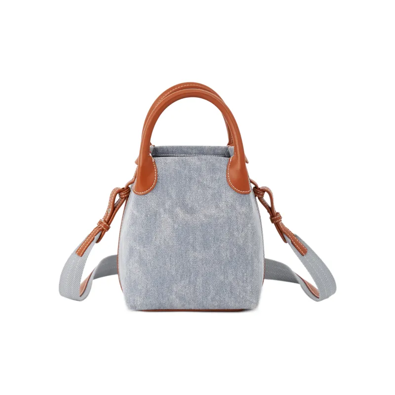 Lee Fabric Bucket Bag, Shoulder Bag, Crossbody Bag, Handheld Handbag Medium Size Women's Washed Blue-2