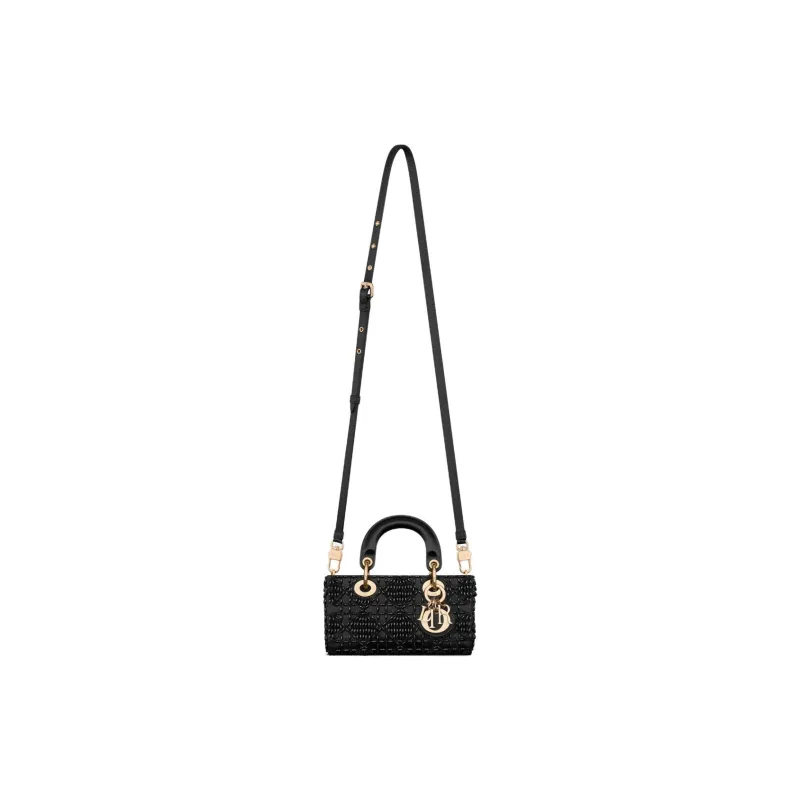 DIOR Lady D-JOY Embroidered Satin Shoulder Bag Crossbody Bag Handbag Extra Mini Women's Black-4