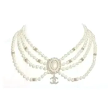 CHANEL Metal Resin Glass Pearl Crystal Necklaces Women's Gold