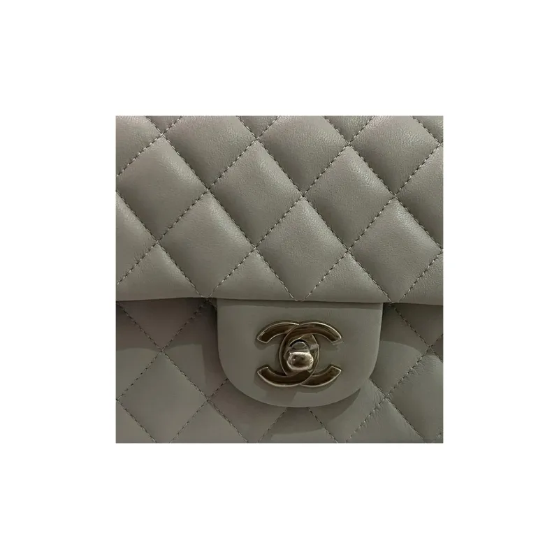 CHANEL Classic Flap CF Lambskin Shoulder Bag, Crossbody Bag Mini Women's Light Gray-1