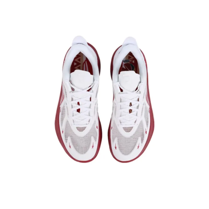 LiNing SONIC 12 PE Version Cushioning Wear Resistant Low Top Basketball Shoes Men's White Red-2