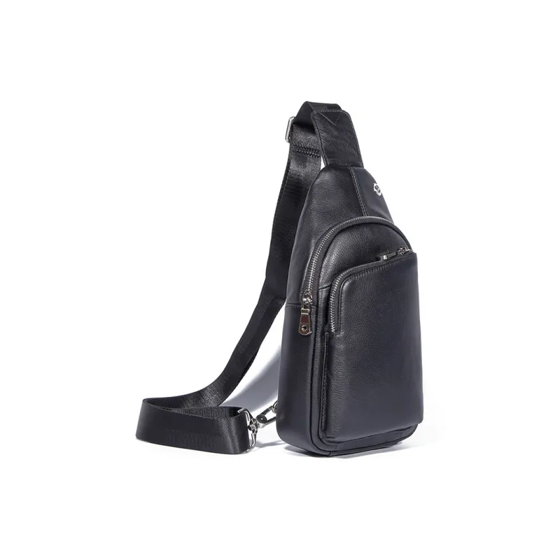 DOSRFINI Top Grain Cow Leather Sling Bag Regular Men's Black/Coffee-0