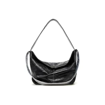 Yawei Kuroda PU Crossbody Bag Shoulder Bag Large Size Unisex Black Silver