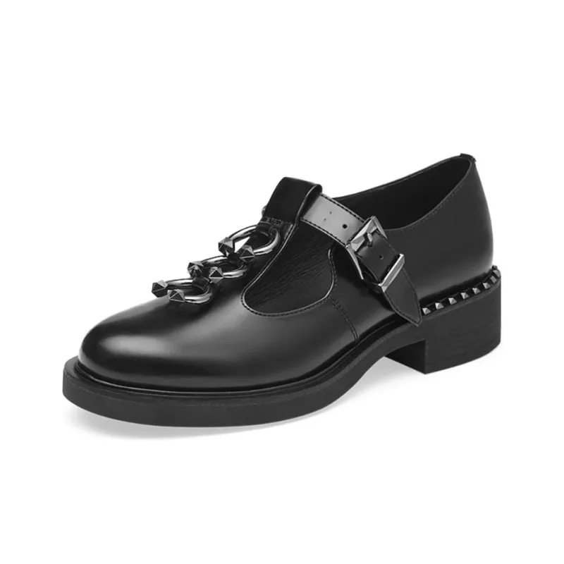 ASH FUNK PIERCING Collection Medium Heel Loafers Cut-Out Chunky Heel Small Leather Shoes Trendy 4cm Women's Black-1
