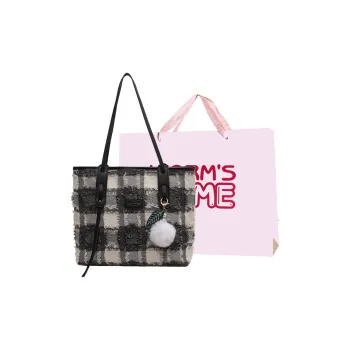 Worm's Home Canvas Shoulder Bag Canvas Bag Regular Women's Black White/Brown