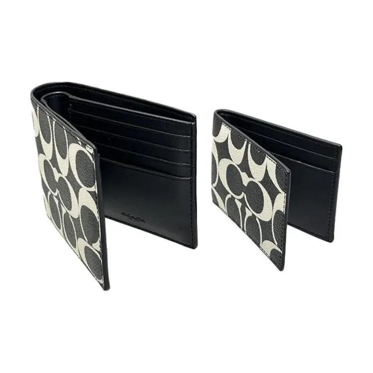COACH 3 IN 1 Wallet Coated Canvas Wallet Mini Women's Cannonball Bronze & Black & Chalk-3
