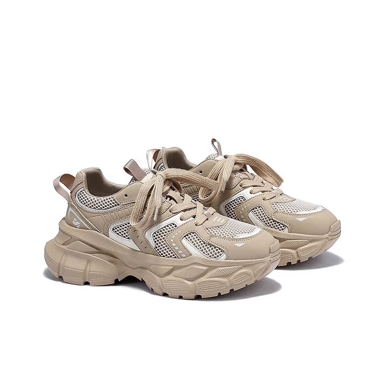 SELAIYA Slip Resistant, Breathable, Height Increasing Low Top Chunky Sneakers Women's Khaki-1