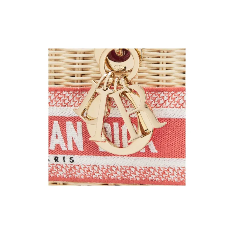 DIOR DIORIVIERALady D-JOY Jacquard Fabric Wicker Shoulder Bag Crossbody Bag Handbag Medium Size Women's Coral-5