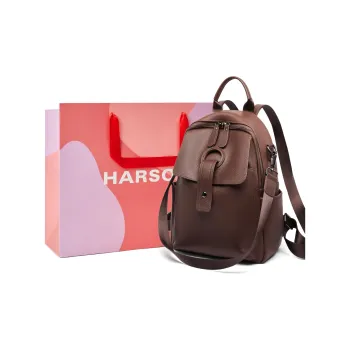 HARSON Cow Leather With Synthetic Leather Backpack Regular Women's Dark Brown