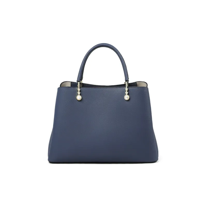 Kevin Cohen Cow Leather With Synthetic Leather Handbag, Shoulder Bag, Crossbody Bag Regular Women's Blue/Ecru/Black-2