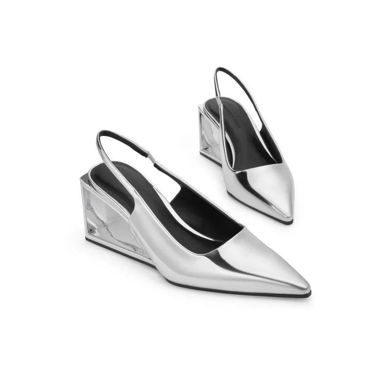 CHARLES&KEITH Small Charles & Keith Gothic Style One Strap Sandals 7.6cm Women's Silver/Black Box Black-2
