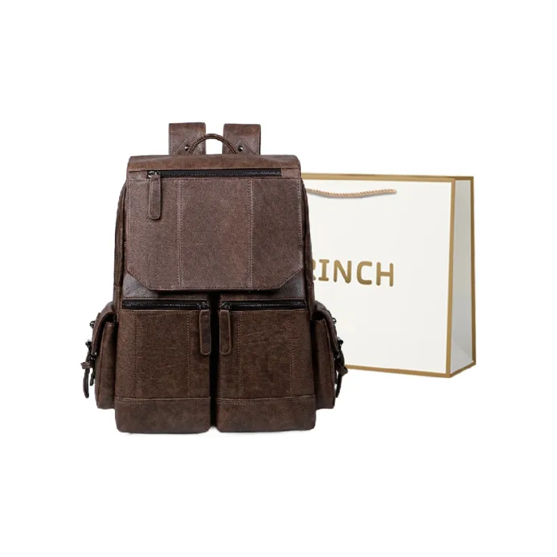 BRINCH PU Backpack Men's Black/Coffee/Brown-1