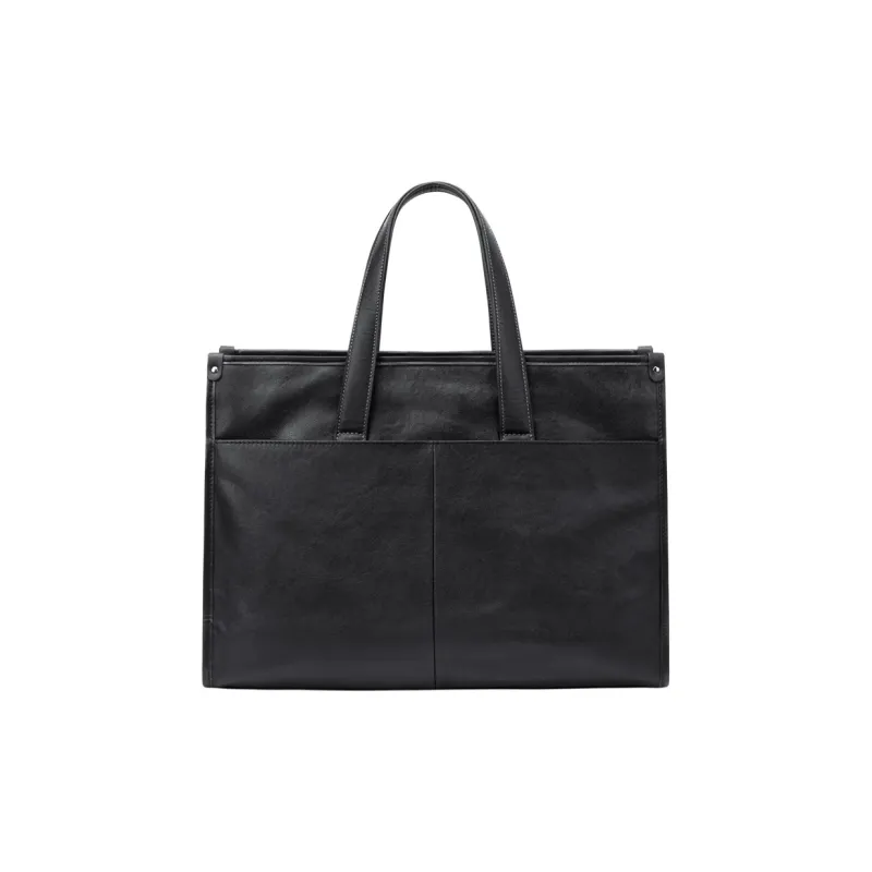 GOLF Cow Leather With Synthetic Leather Top Grain Cow Leather Briefcase Tubas Men's Black-4