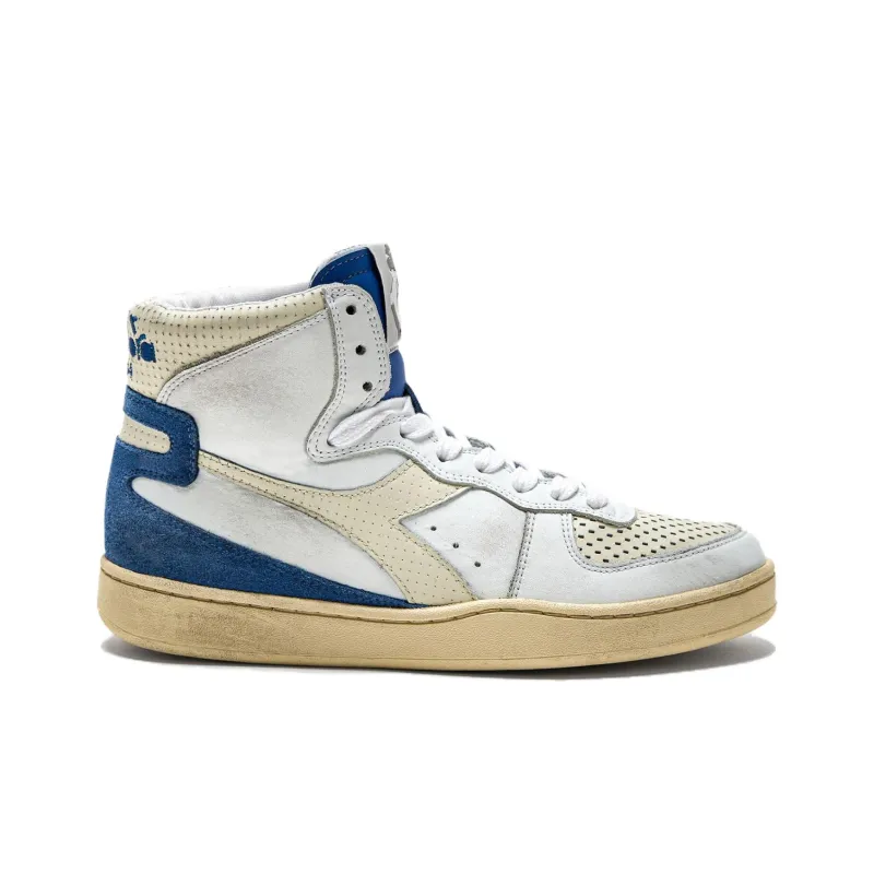 Diadora Heritage Anti-Slip Wear-Resistant High-Top Skateboard Shoes Men's White Blue-1