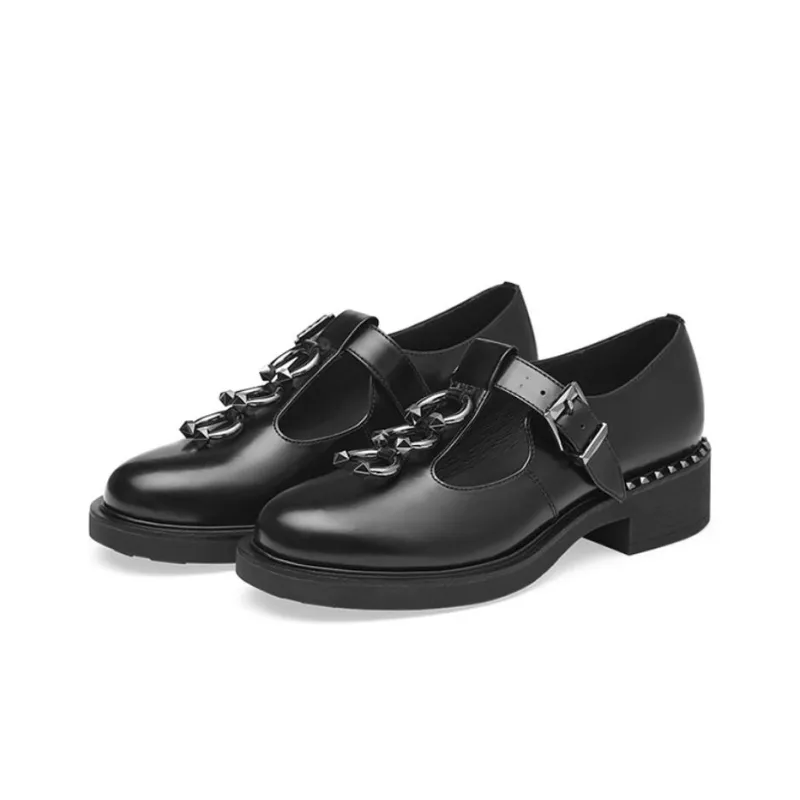 ASH FUNK PIERCING Collection Medium Heel Loafers Cut-Out Chunky Heel Small Leather Shoes Trendy 4cm Women's Black-2