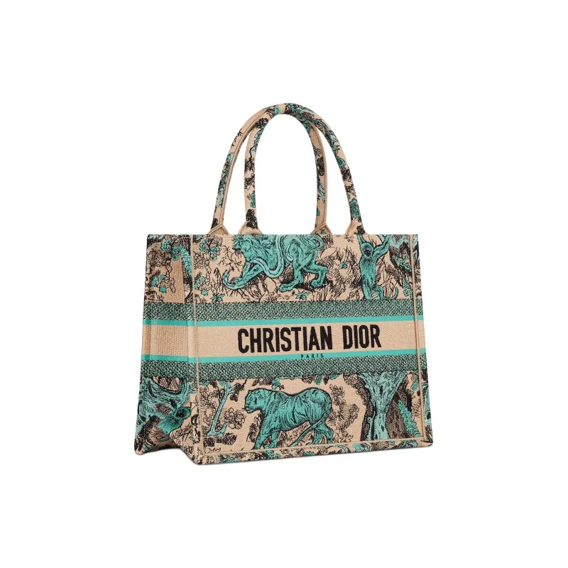 DIOR DIORIVIERA Embroidery Tote Bag, Shopping Bag, Handbag Medium Size Women's Sea Blue & Beige-1