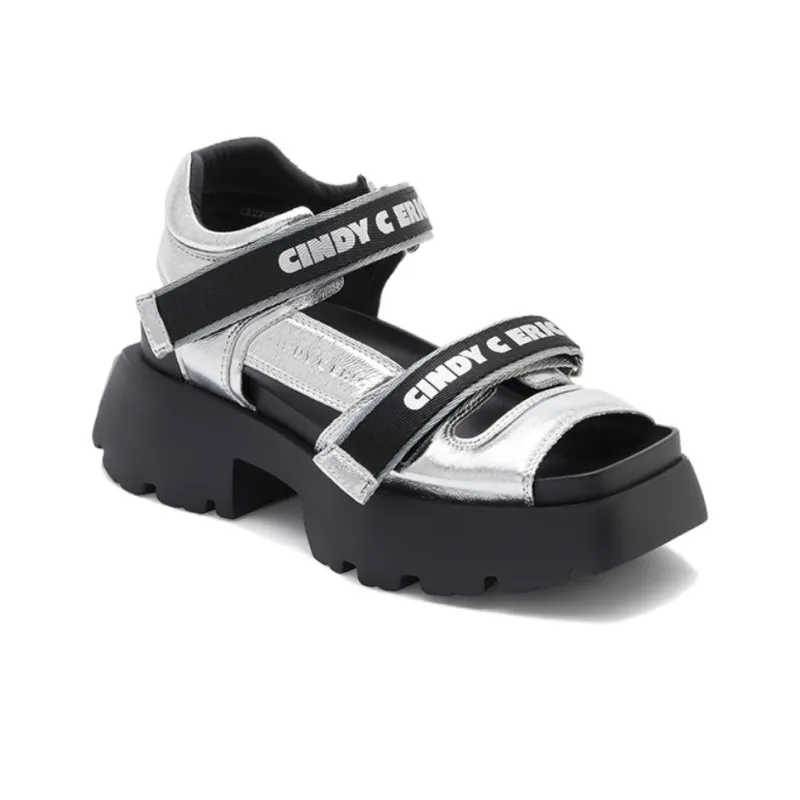 CINDY C ERIC Strap Sandals 5cm Women's Silver-2