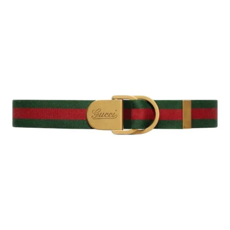 GUCCI Web Logo Engraved Striped Belt-0