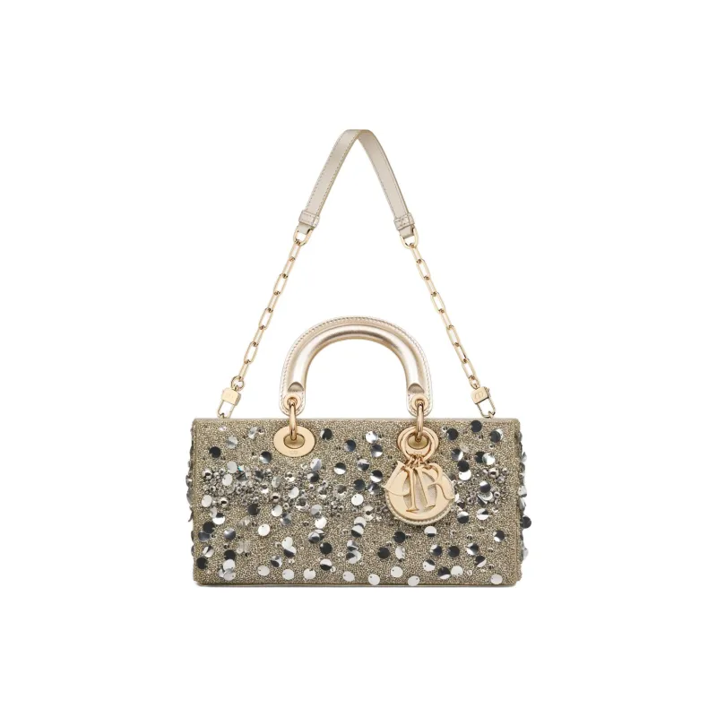 DIOR Lady D-JOY Sequins Embroidered Cow Leather Shoulder Bag Crossbody Bag Handbag Medium Size Women's Metallic-3