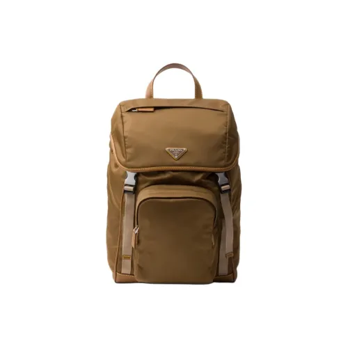 PRADA Fabric With Leather Backpack Unisex Yellow Brown