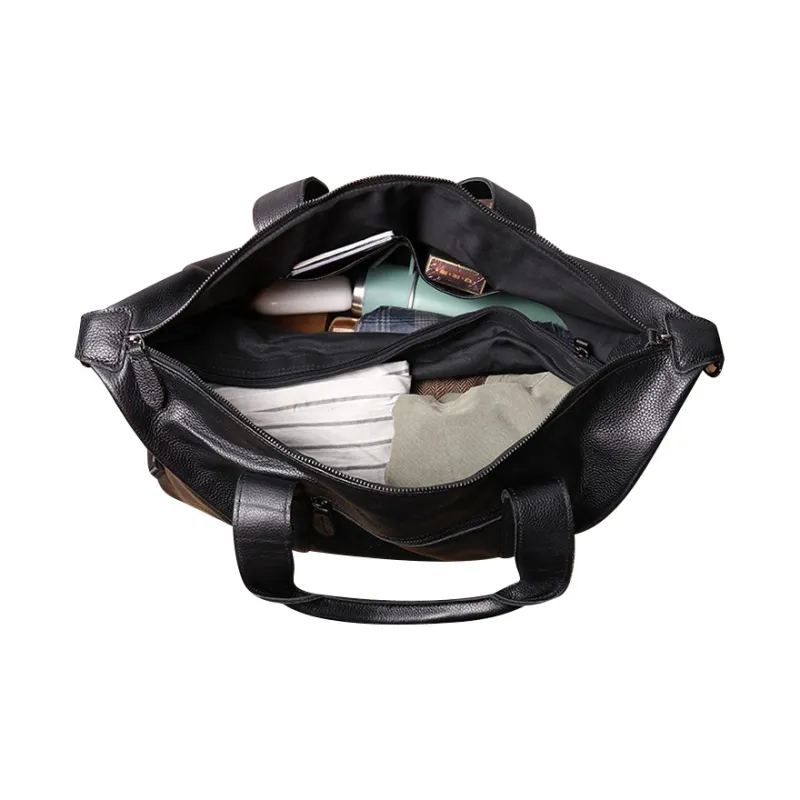 DOSRFINI Top Grain Cow Leather Travel Bag Regular Men's Black-4