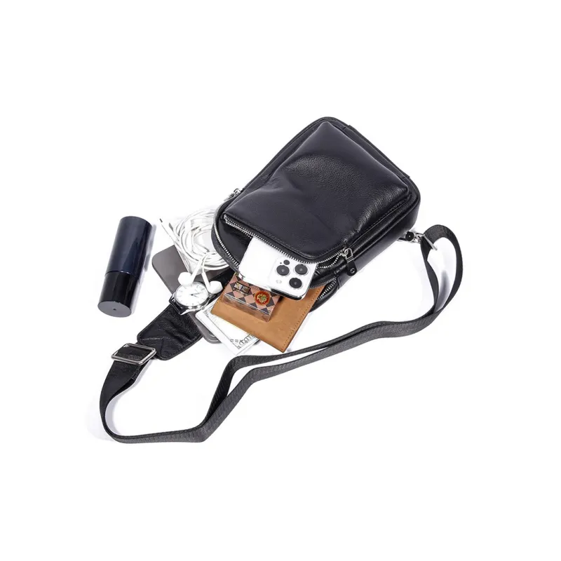 DOSRFINI Top Grain Cow Leather Sling Bag Regular Men's Black/Coffee-2