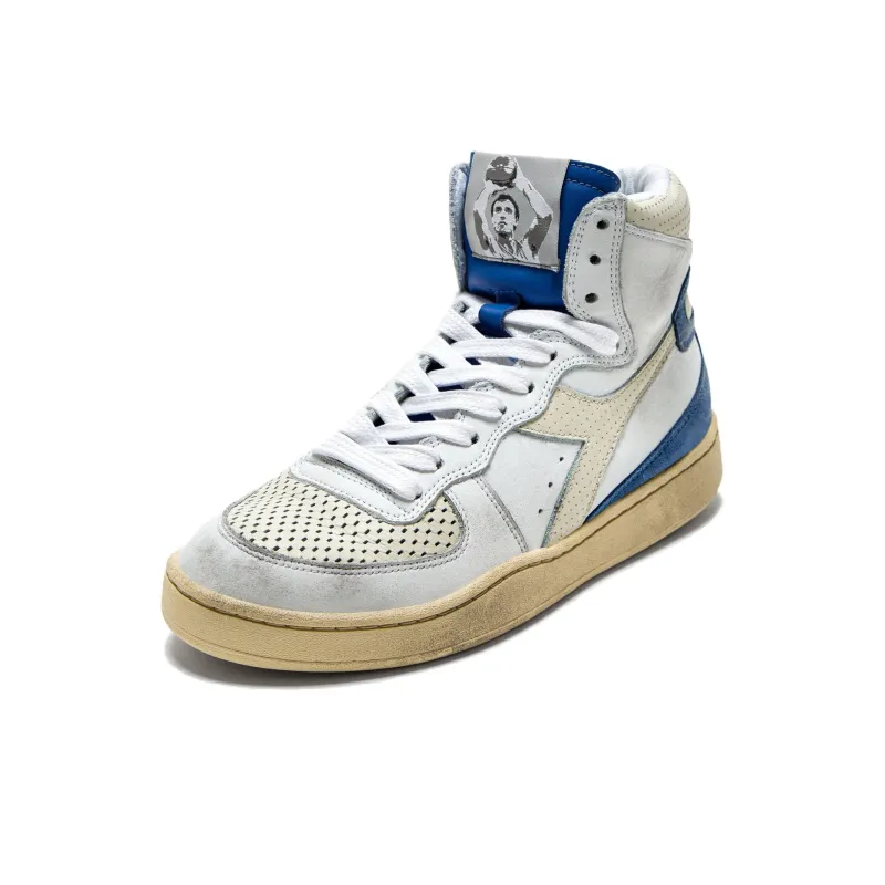 Diadora Heritage Anti-Slip Wear-Resistant High-Top Skateboard Shoes Men's White Blue-2