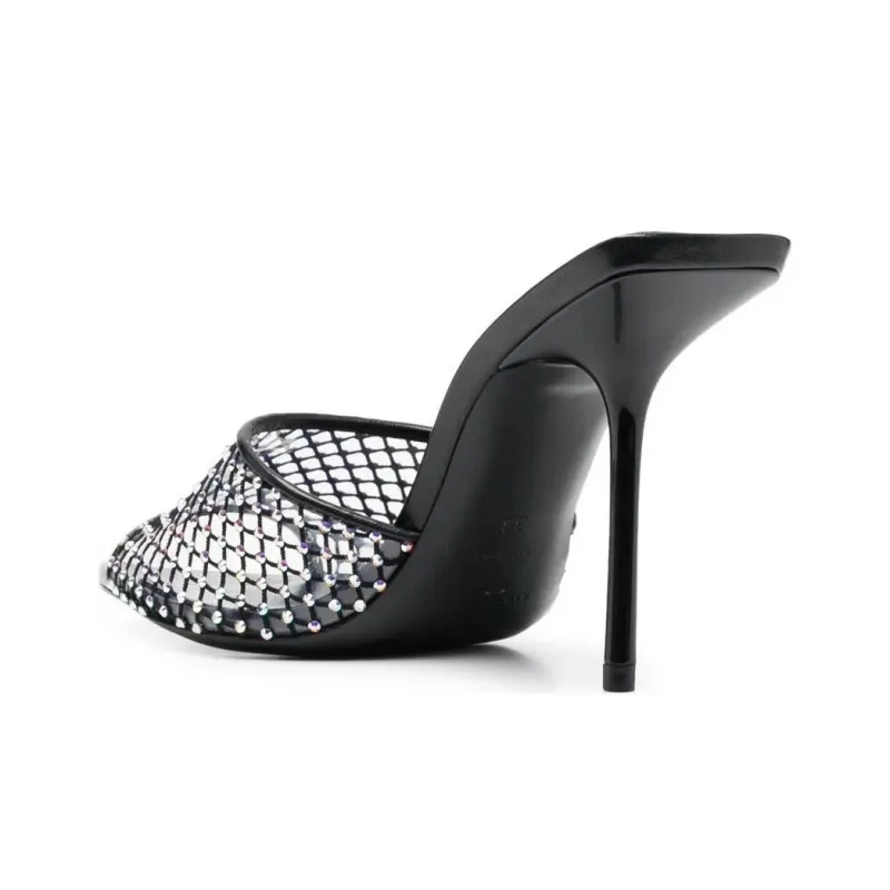 SAINT LAURENT Crystal-embellished Leather Mules-4