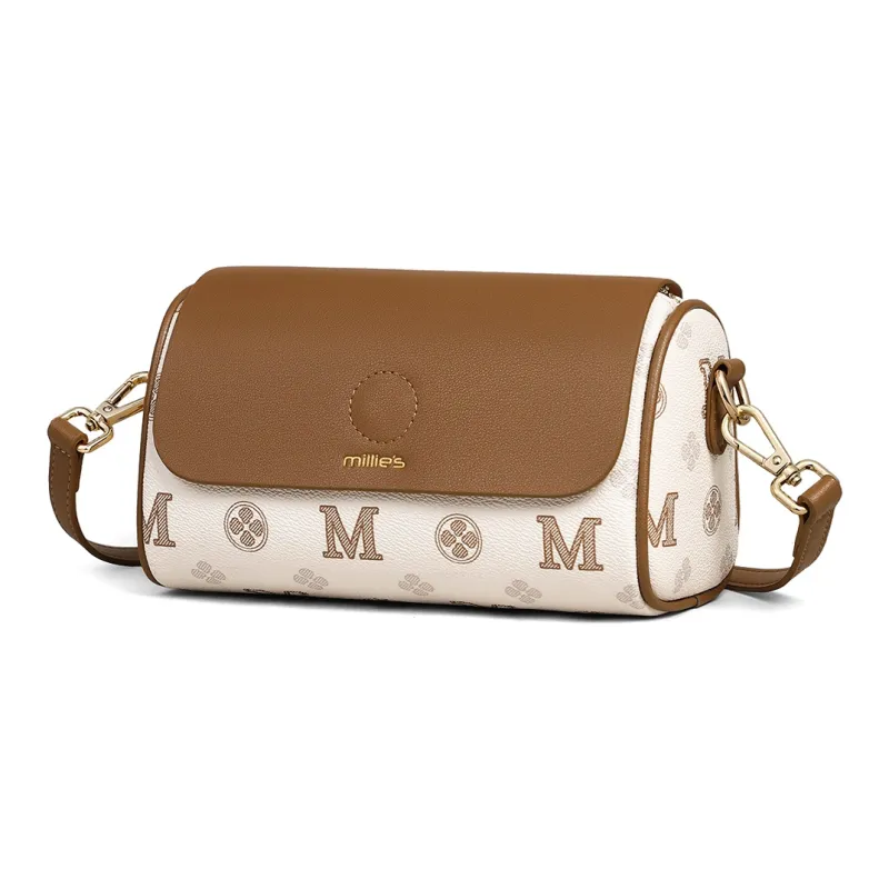 MILLIE'S Cow Leather Underarm Shoulder Bag, Crossbody Bag, Cylinder Bag Regular Women's Ecru/Khaki Brown-2