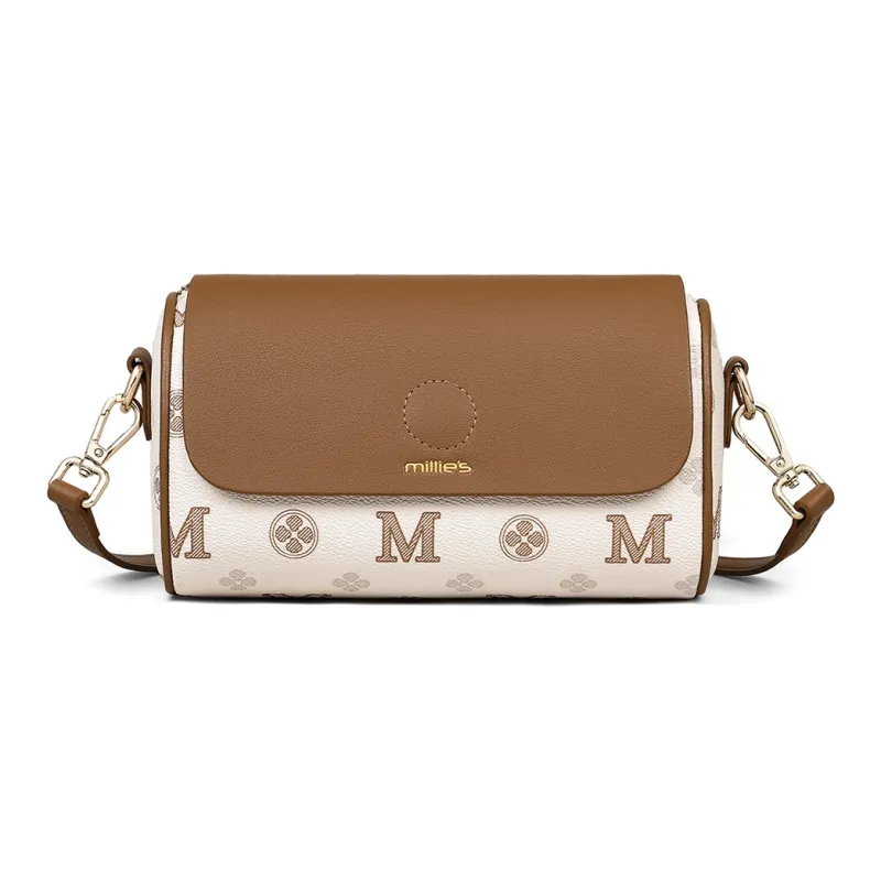 MILLIE'S Cow Leather Underarm Shoulder Bag, Crossbody Bag, Cylinder Bag Regular Women's Ecru/Khaki Brown-3