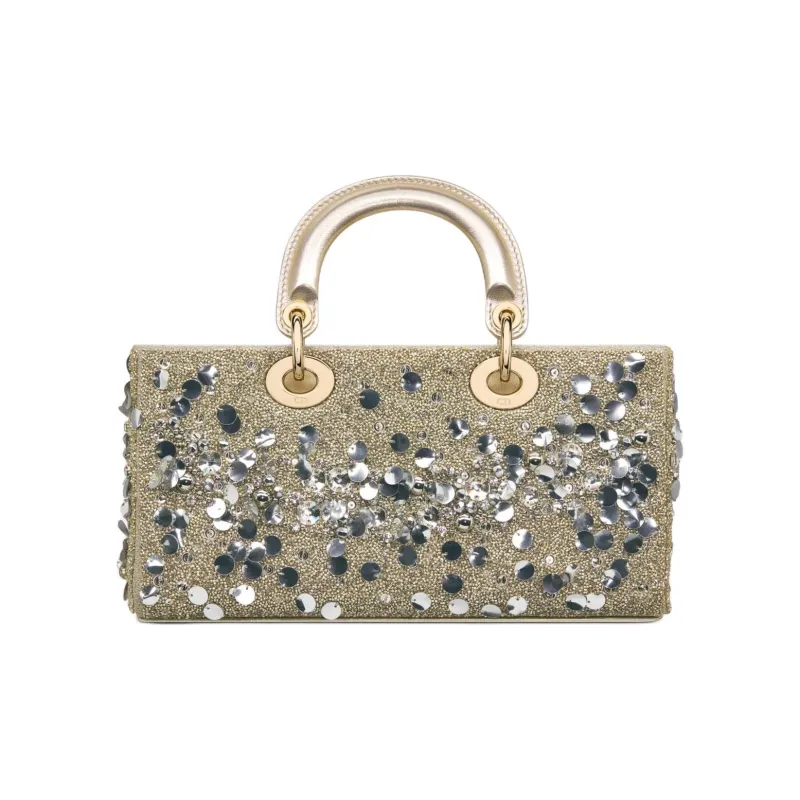 DIOR Lady D-JOY Sequins Embroidered Cow Leather Shoulder Bag Crossbody Bag Handbag Medium Size Women's Metallic-2