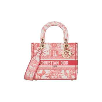 DIOR Lady D Lite Soleil Ruiyi Print Embroidery Dior Bag Shoulder Bag Crossbody Bag Handbag Medium Size Women's Coral