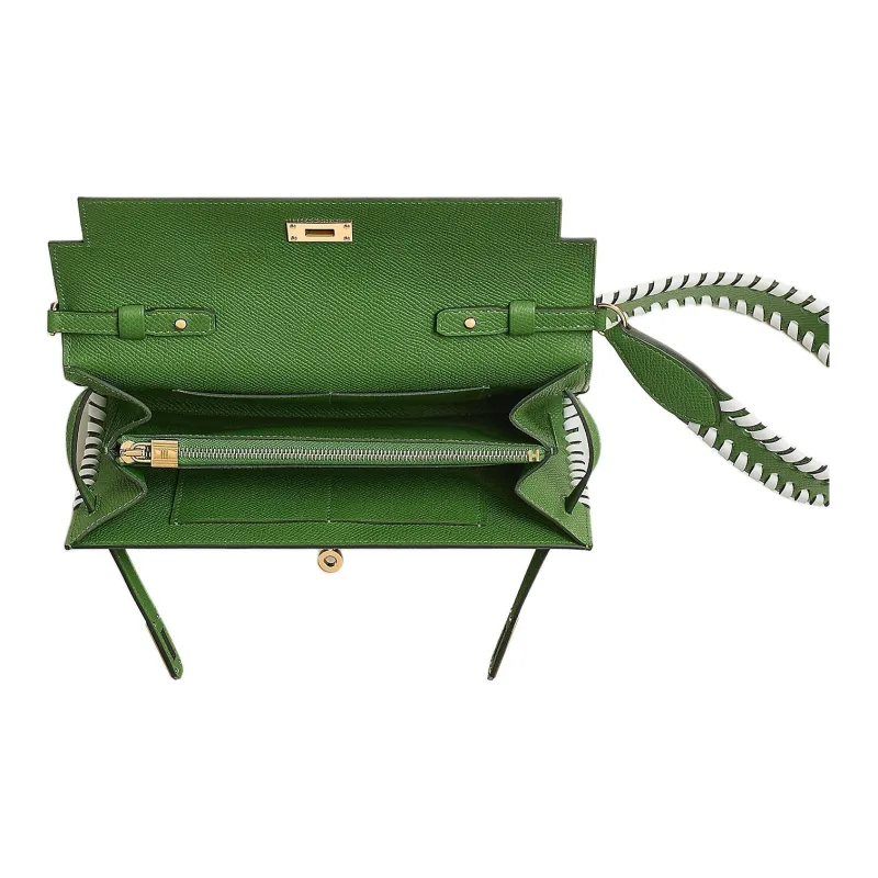 HERMES Kelly To Go Epsom Leather Swift Calfskin Wallet Women's Orchid Green With White Accents-2
