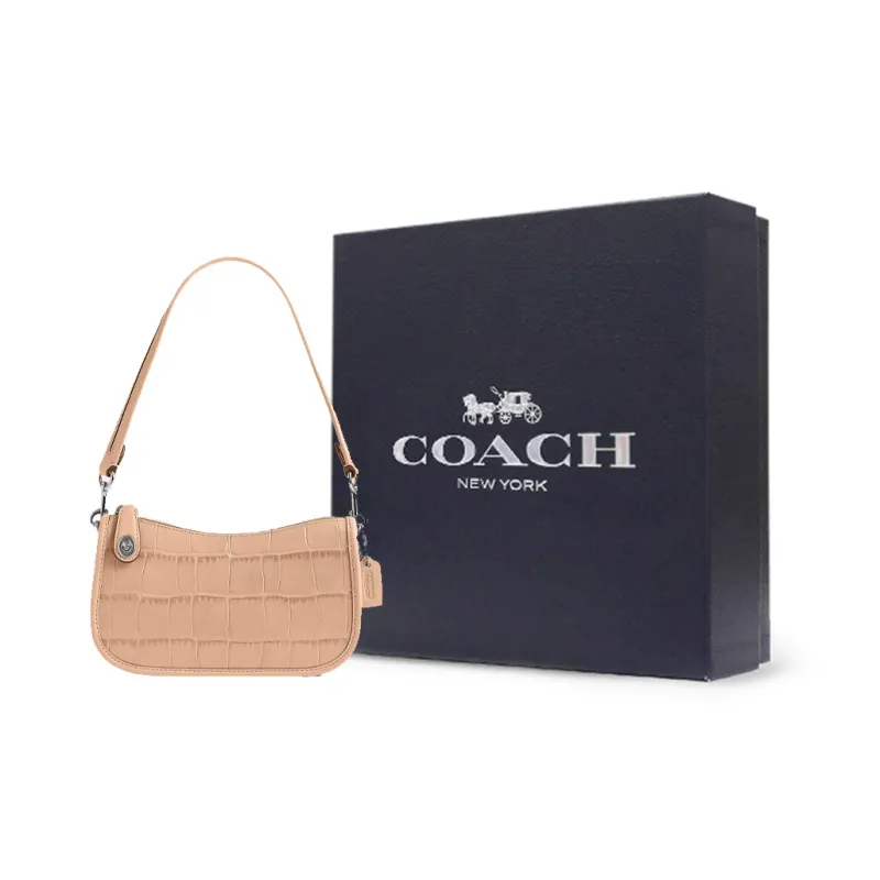 COACH Swinger Crocodile Embossed Leather With Calfskin Shoulder Bag Handbag Shoulder Bag Women's Light Yellow-6