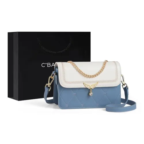 C°BANNER Cow Leather With Synthetic Leather One Shoulder Crossbody Small Square Bag Regular Women's Blue & White